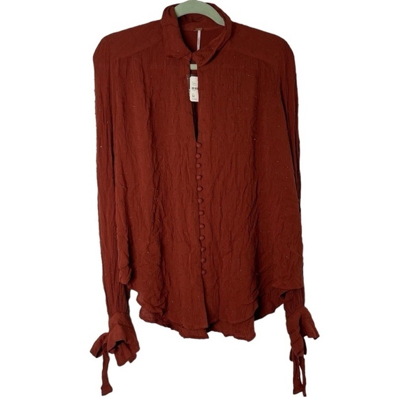 NEW Free People Fully Beaded Button Up Boho Blouse Top MSRP $148 - Picture 1 of 7